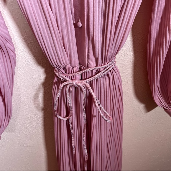 Vintage 60 70 Retro Micro Pleated Pink Balletcore High Collar Secretary Dress - Picture 6 of 17